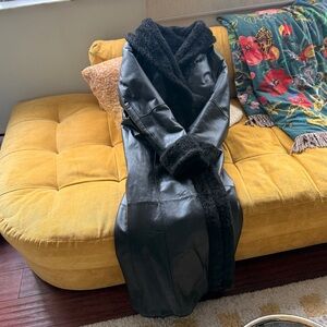 Black Faux Fur Trim Leather Coat